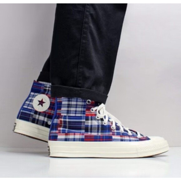 Converse Chuck Taylor 70 Hi Top Sneaker Rush Blue Plaid US Womens 8.5 / Mens 6.5 - Picture 1 of 16